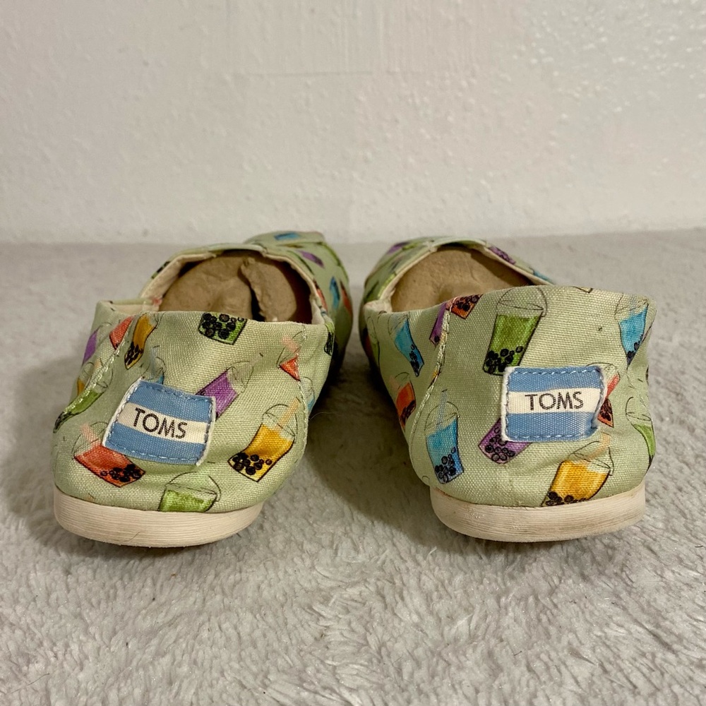 Toms Alpargata Green Matcha Boba Tea Printed Slip On Canvas Shoes Women’s Size 9 - Picture 5 of 10